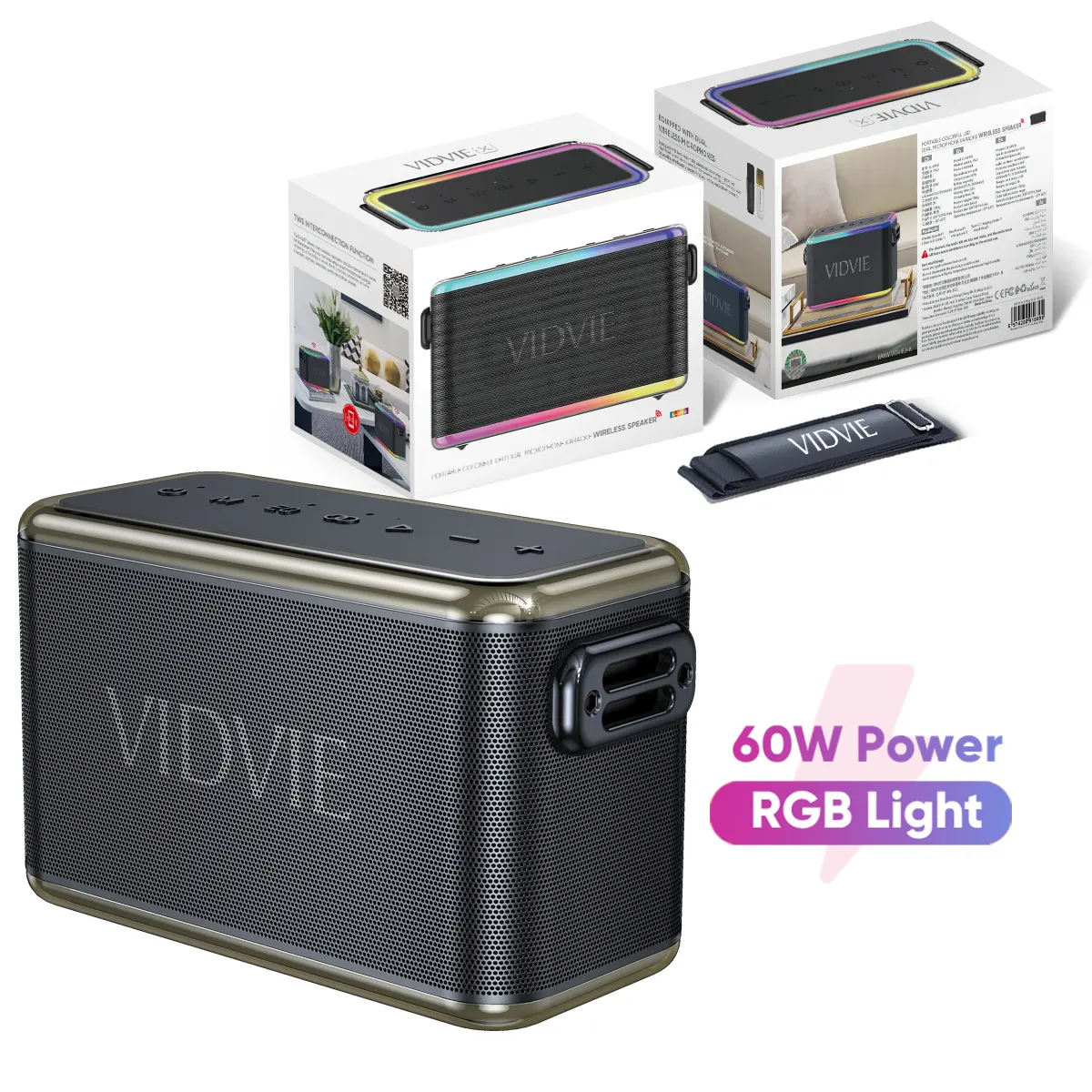 VIDVIE Portable LED Wireless Microphone Party Karaoke Audio Speaker With Mic and Bluetooh Subwoofer