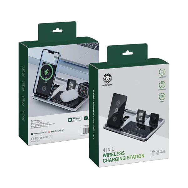 Green Lion 3 in 1 Wireless Charging Station 15W with Clock
