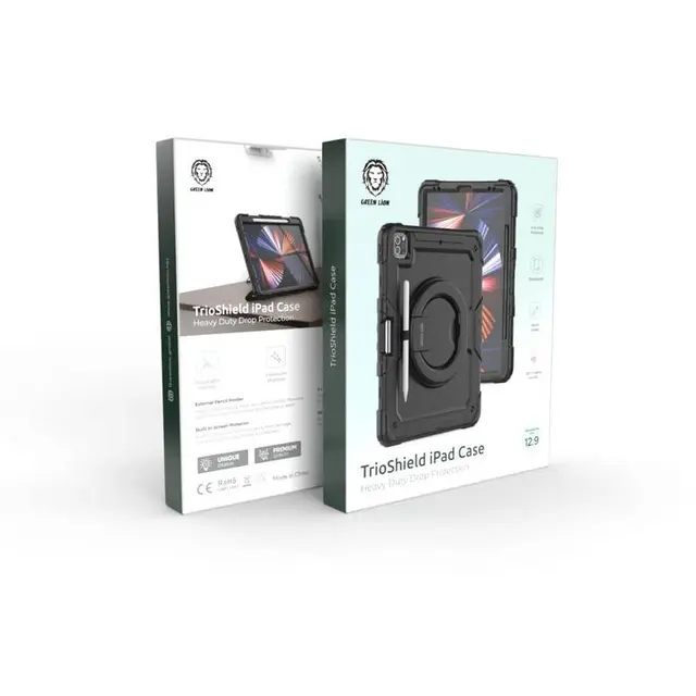 Green Lion Trio Shield iPad Case For iPad 12.9″ – Black