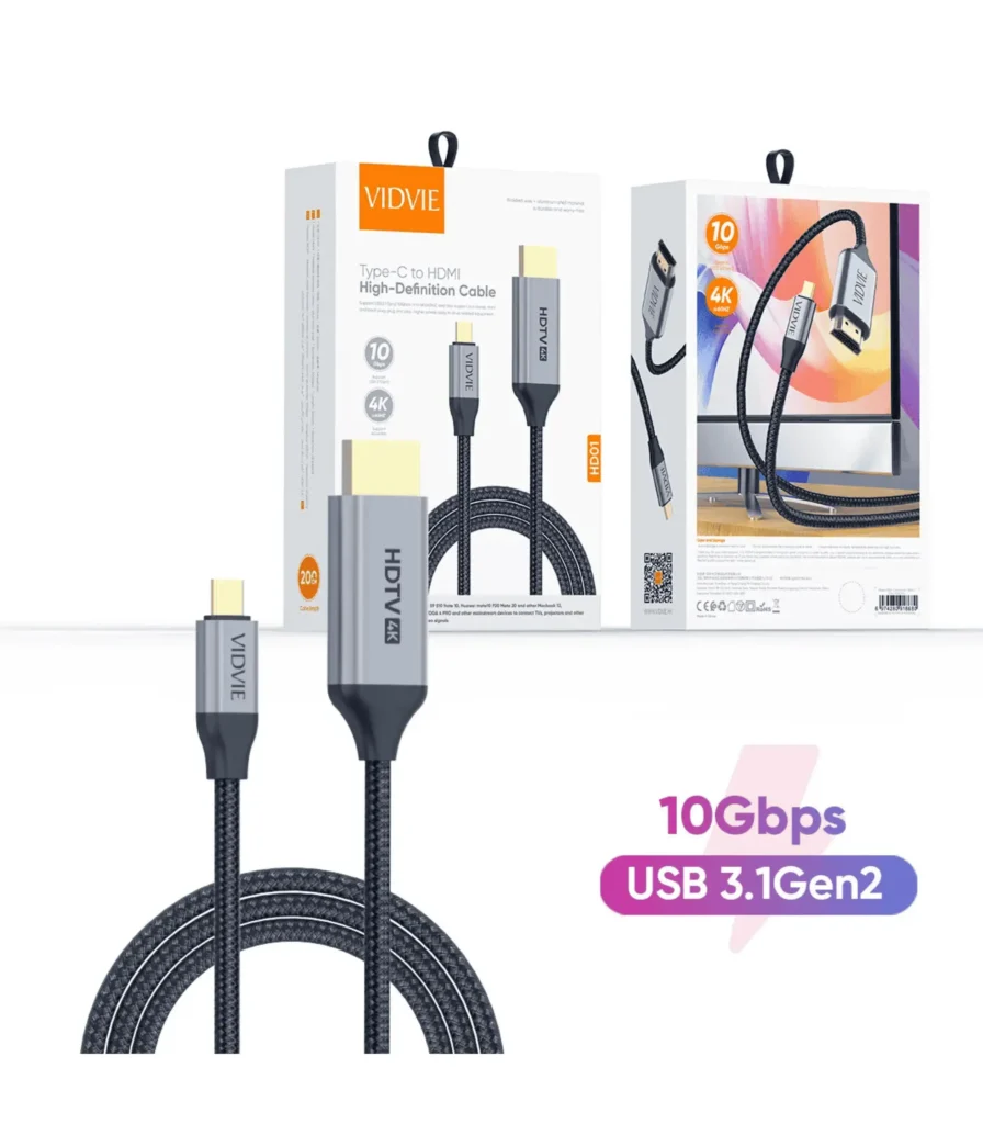 Braided 4K HDMI cable aluminum case VidVie HD01